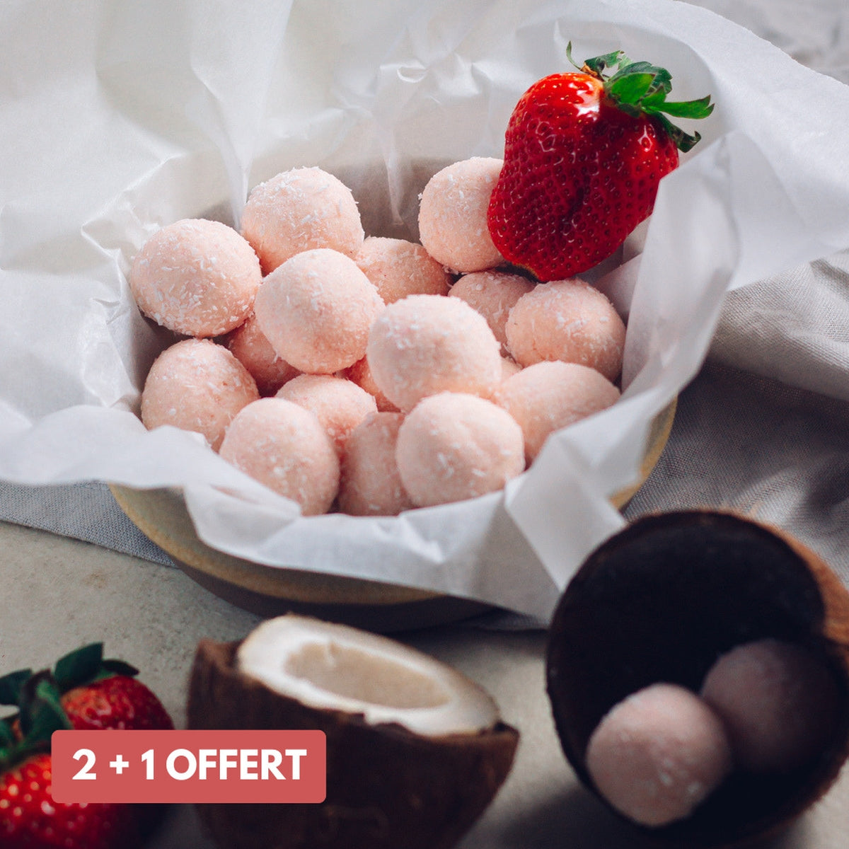 Praline coco-fraise protéinée (3 pièces)
