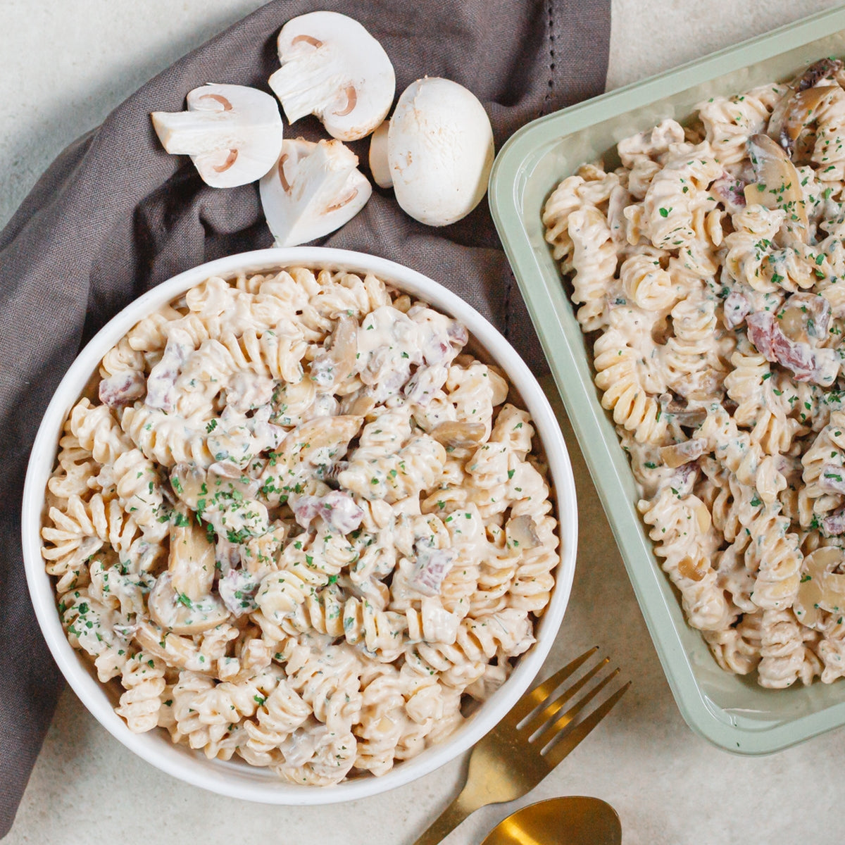 Spirelli crème aux champignons et lardon