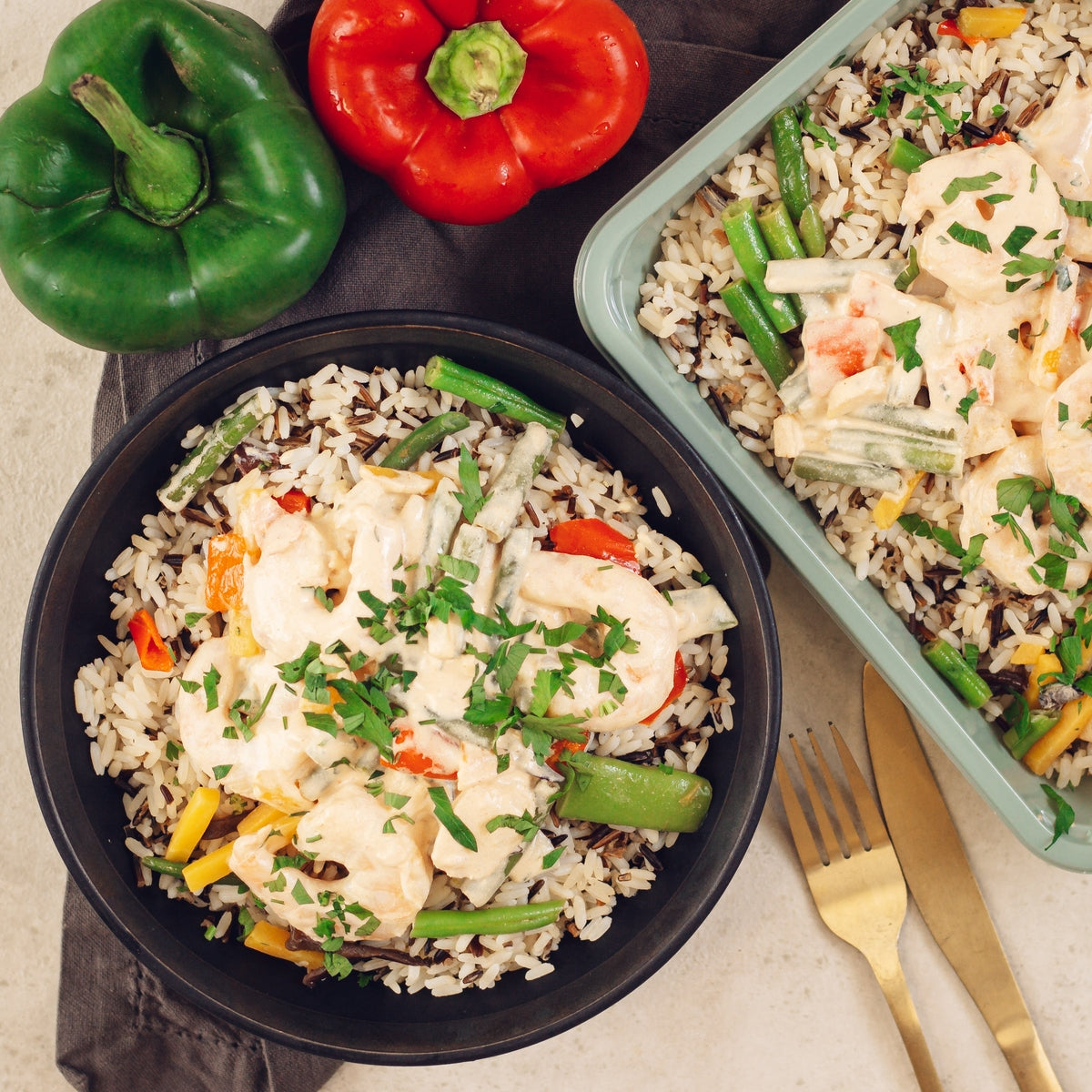 Curry de scampis et riz sauvage