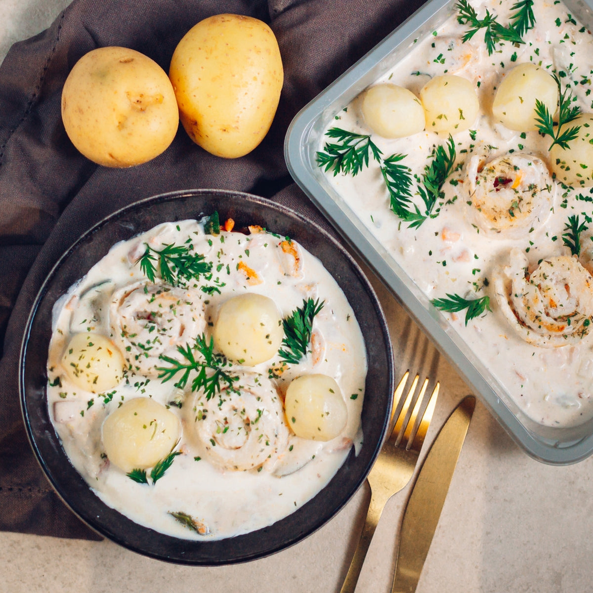 Blanquette de poisson, petits légumes et pommes de terre