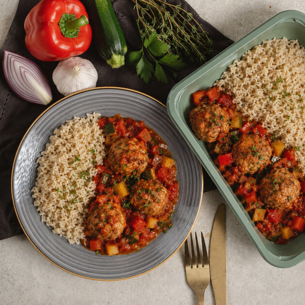 Boulettes de boeuf, sauce provençale et riz complet